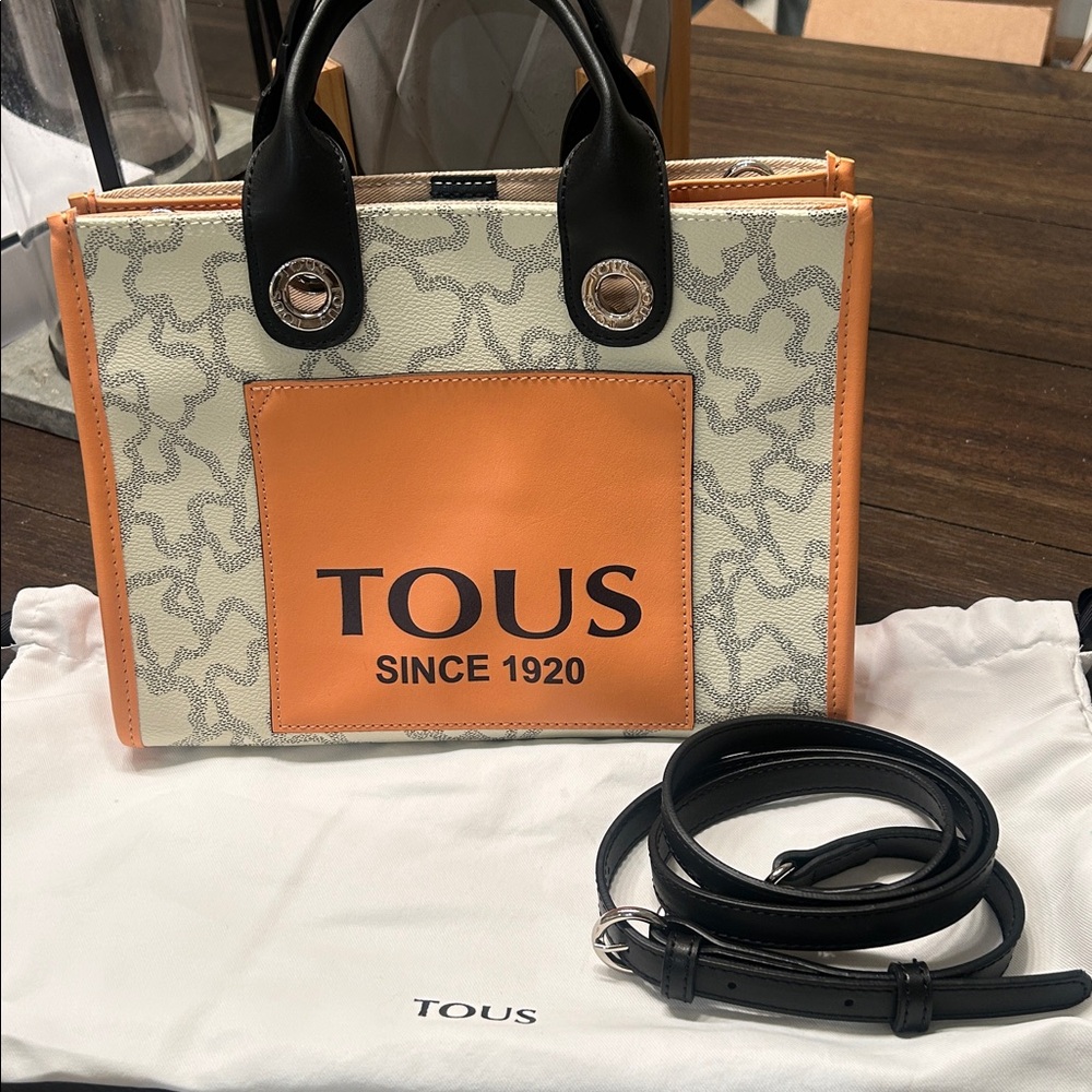 Tous Orange and Cream Tote with Black Accents